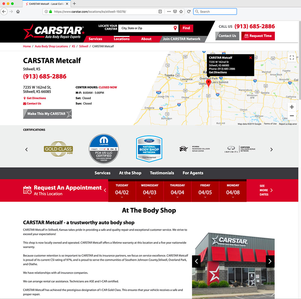 Screenshot of example CARSTAR webpage